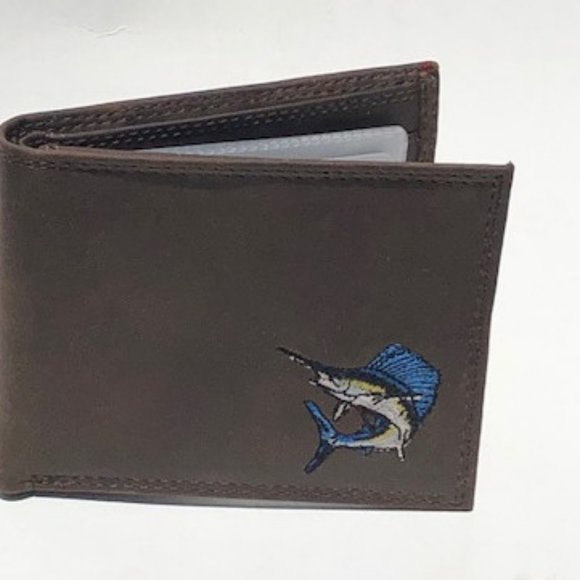 ZEP-PRO Leather Embroidered SAILFISH Wallet Bifold - Picture 1 of 2